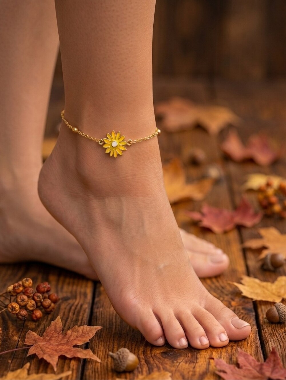 Gold Plated Sunflower Anklet Beaded Chain Dainty Boho Jewelry Foot Chain